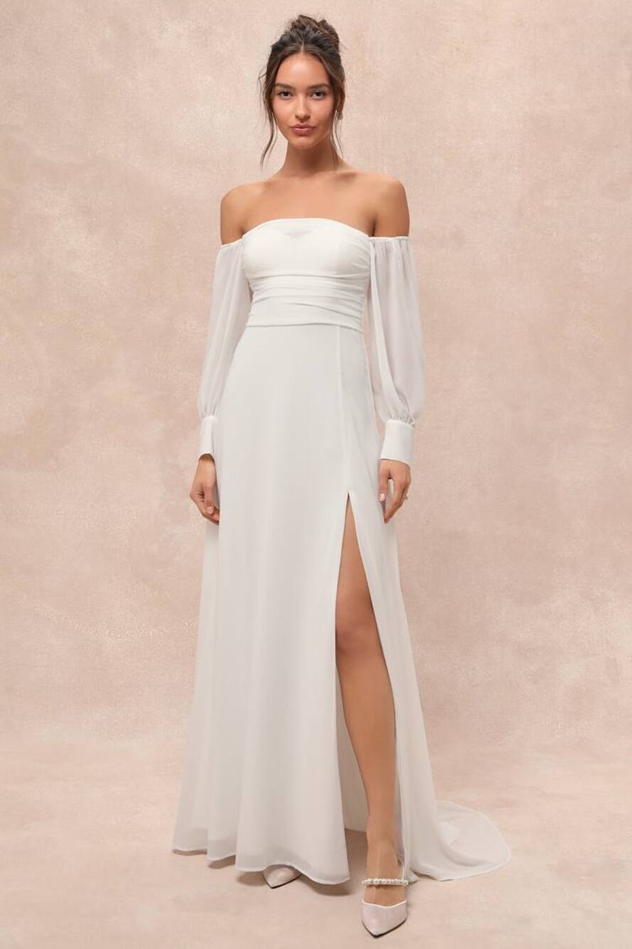 NWT Lulus Adorna White Off-the-Shoulder Maxi Dress Bridal Bride Wedding Size XL